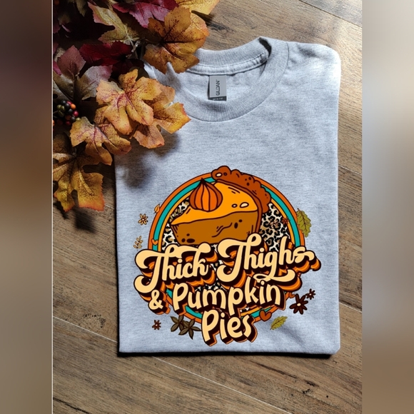 Cute thick thighs and pumpkin pies trendy fall thanksgiving tee - Picture 1 of 1